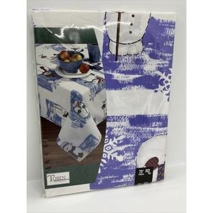 NEW Vintage Tablecloth Tobin Home Fashions- 70" Round Mr. Snowman Frosty Holiday